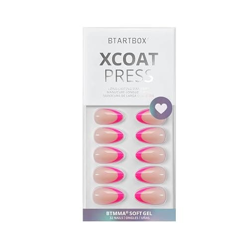 French Tip Press On Nails Almond - BTArtbox Hot Pink Short Stick On Nails for Women, Glue On Nails with Nail Glue in 16 Sizes - 32 Soft Gel Fake Nails Kit, Berry French thumbnail 4