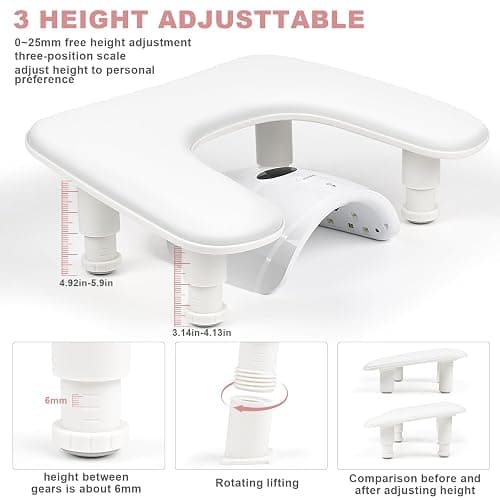 Arm Rest for Nails Tech,Height-Adjustable U Shaped Manicure Nail Arm Rest,Big Microfiber PU Leather Hand Rest for Nails Tech, Professional Salon Manicure Arm Rest Cushion(White) thumbnail 2