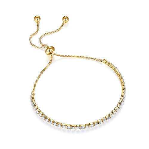 MINDDHA 14K Gold Plated Cubic Zirconia Tennis Bracelet – Elegant Tennis Bracelet for Women, Thin, Dainty, Stackable, Available in 2mm 3mm Width, Silver and Gold Color, Adjustable Slider 6-9 Inch thumbnail 2