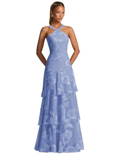 MCOLLNAS Tiered Chiffon Bridesmaid Dresses for Women Long Formal Evening Prom Gown - Image 1