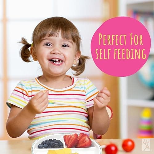 Elk and Friends Kids 6.7” Porcelain Divided Plates with Silicone Sleeves | Suitable for Babies/Kids/Toddlers | Microwave & Dishwasher Safe | Non Slip | Snack Dishes - Sage/Misty Blue/Navy/Gray - 6.7" Divided thumbnail 2