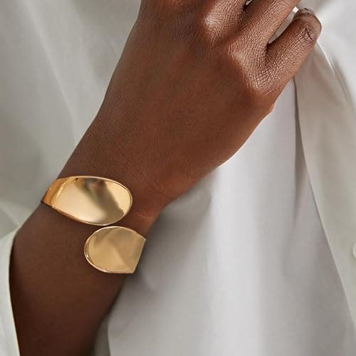 BROCC 2Pcs Gold Chunky Cuff Bracelets for Women Adjustable Bangle Gold Plated Twisted Hinged Bangle Bracelet Fashion Jewelry Trendy Cuff Bracelet for Daily Wear thumbnail 6