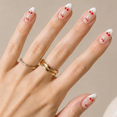 Olive & June Maximalist Press-On Nails, Puffy Cherry French | Salon-quality glue-on manicure kit; 42 non-toxic fake nails in 21 sizes, recycled materials, realistic look, lasts 14 days - Image 1