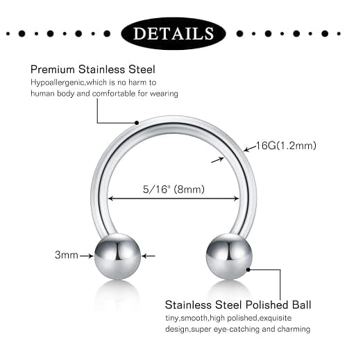 Mayhoop 16g Cartilage Earrings - Men Women Surgical Stainless Steel Tragus Piercing Jewelry Stud Hoop Forward Helix Rook Daith Conch Earrings thumbnail 7