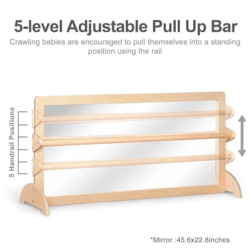 KRAND 3-Position Montessori Wood Frame Non-Shatter Safety Pull Up Bar Baby Big Mirror Set, Infant Coordination Mirror, Kids Classroom Furniture for Daycare, Homeschool or Preschool thumbnail 2
