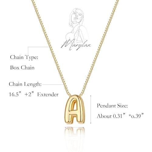 MARYLAX Bubble Gold Letter Necklace for Women, 14k Gold Plated Balloon Initial Necklace, Dainty Gold Necklace for Women, Personalized Bubble Pendant Name Necklace, Fashion Accessories Trendy Jewelry thumbnail 5