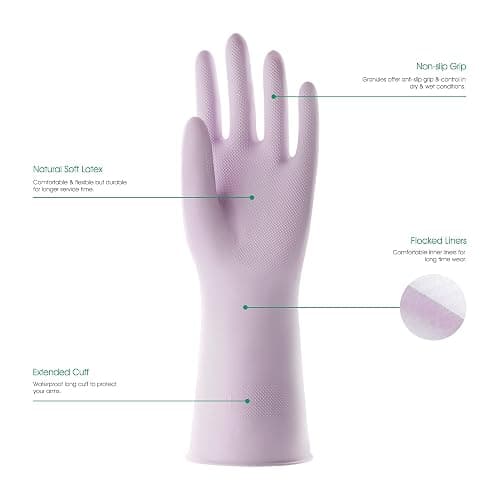 COOLJOB 3 Pairs Colorful Household Gloves with Cotton Liner & Non-slip Grip, Water Resistant Reusable Dish Washing Rubber Gloves for Kitchen & Bathroom Cleaning, Medium thumbnail 4