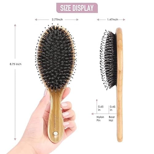 Hair Brush Comb Set Boar Bristle Hairbrush for Curly Thick Long Fine Dry Wet Hair,Best Travel Bamboo Paddle Detangler Detangling Hair Brushes for Women Men Kids Adding Shine Smoothing Hair thumbnail 6