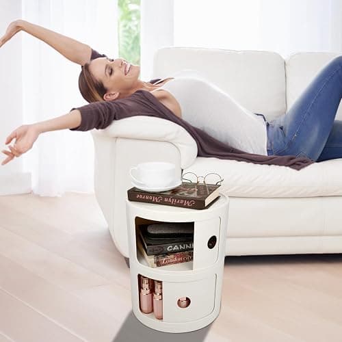 FZANVAN 2-Tier Round Bedside Table, Narrow Storage Cabinet, Small Stylish Storage Cabinet, no Installation Required, Suitable for Living Room and Bedroom, Small Space thumbnail 7