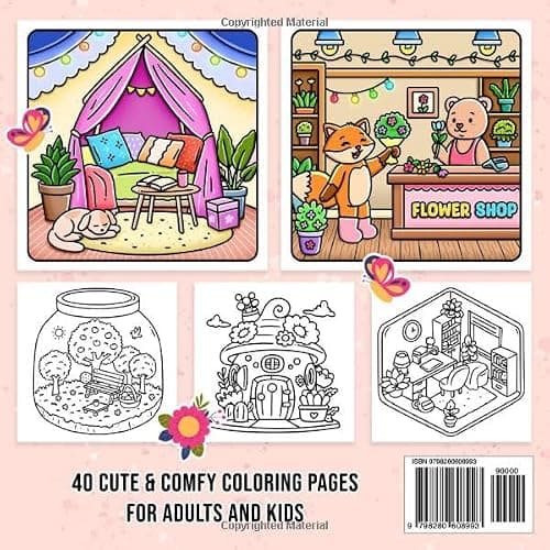 Happy Spaces Coloring Book: For Adults and Teens, Featuring Super Cute and Cozy Hygge Corners and Spaces for Relaxation and Stress Relief (Cute & Cozy Coloring Series) thumbnail 2
