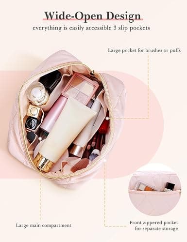 Noozion Makeup Bag, Travel Cosmetic Bag, Puffy Padded Toiletry Bag for Women, Makeup Organizer Case, Wide-open Pouch Purse, Travel Essentials thumbnail 3