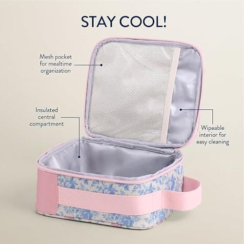 Itzy Ritzy Toddler Lunch Box - Kids Lunch Bag is Insulated and Includes Water Bottle Holder Plus 2 Pockets - Durable, Easy to Clean Lunch Box Toddler Bag (Ribbons & Roses) thumbnail 4