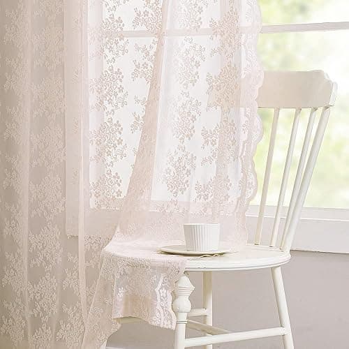 YJ YANJUN Vintage Lace Curtains 84 Inches Long-Victorian Floral Dusty Pink Sheer Curtain Panels for Living Room Bedroom Dining Room, Light Filtering, Shabby Chic Girls Drapes 2 Panels 52W x 84L thumbnail 7
