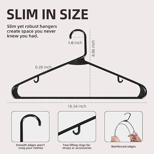 Plastic Hangers Without Notches 40 Pack - Space Saving, Sturdy with Built-in 2 Hooks for Closet Organization thumbnail 2