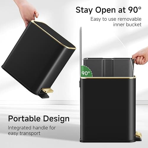 TIPGO Small Bathroom Trash Can with Lid Soft Close, Step Pedal, 5 Liter / 1.3 Gallon Stainless Steel Trash Bin, Slim Garbage Cans for Toilet, Office, Bedroom (Black) thumbnail 6