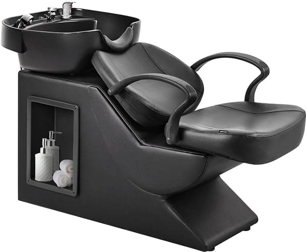 Seogwisam Shampoo Bowl and Chair Set for Salon, Backwash Barber Chair,ABS Plastic Shampoo Bowl Sink Unit w/Storage Box for Beauty Spa Barbershop - Image 1