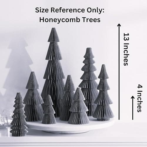 Honeycomb Paper Tree Set of 8 Classic Christmas, Red Green Holiday Mantel Décor, Glitter Gold Edging, Vintage-Inspired Trees, Nostalgic Centerpiece (Set 8 Classic) thumbnail 9