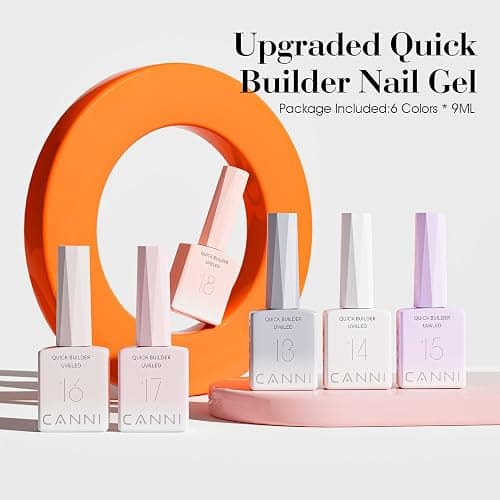 CANNI Quick Builder Nail Gel For Nails Set – 6 Colors 9ML Clear White Pink, Soak Off UV LED Nail Extensions & Strengthening, Self-Leveling Builder Gel for DIY Manicure & Salon Use Women thumbnail 2