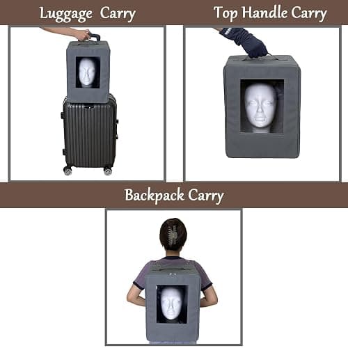 Axtrulix Cosplay Wig Travel Bag Portable Wig Storage Box | Removable Head-Holding Foldable Oxford Cloth Case Clear Window Handle Backpack Shoulder & Luggage Strap (NO mannequin head) M thumbnail 4