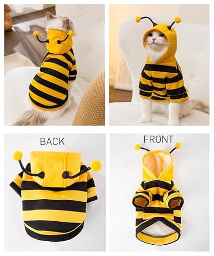 Selena Cat Bee Antennae Costume Hoodies Cute Bee Stripes Dog Kitten Puppy Pet Apparel (Medium,Yellow&Black) thumbnail 3