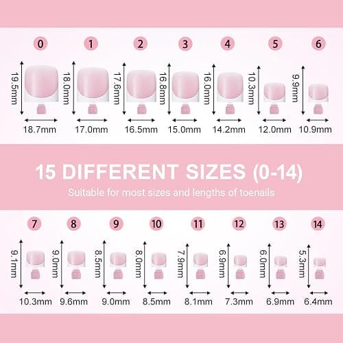 Toe Nail Press Ons, French Tips Toe Press On Nails, 150pcs Square Pre-Designed Soft Gel Thick False Toenail Extension, Berry Pink Full Cover Acrylic for DIY 15 Sizes thumbnail 4