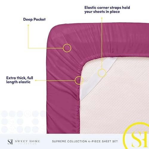 Queen Size Bed Sheets - Breathable Luxury Sheets with Full Elastic & Secure Corner Straps Built In - 1800 Supreme Collection Extra Soft Deep Pocket Bedding Set, Sheet Set, Queen, Berry thumbnail 5