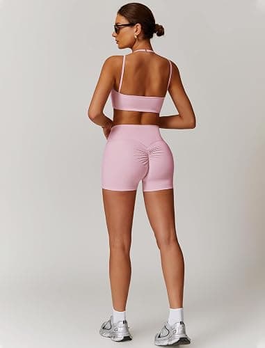 QBGJTD Two Piece Workout Sets For Women Sports Bra Matching High Waist Scrunch Butt Shorts Gym Yoga Athletic Clothes thumbnail 5
