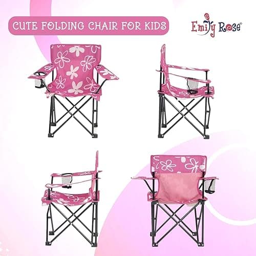 Emily Rose Kids Pink Folding Beach Camp Chair with Cup Holder Safety Lock & Carry Case - Toddler Girls Chair Ages 2-7 Indoor Outdoor Lightweight Portable - Floral Design 125lb Capacity thumbnail 8