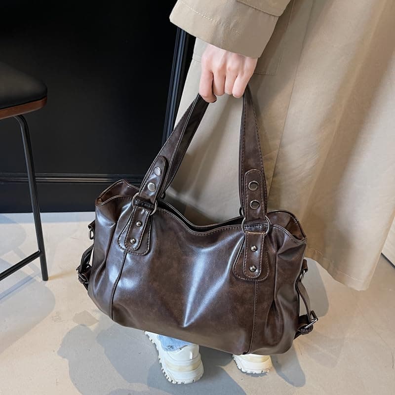 Leather Tote Bag for Women Trendy Y2k Streetwear Women's Hobo Purses Multi Pockets PU Leather Retro Large Work Totes thumbnail 9
