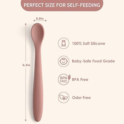 Silicone Baby Feeding Spoons, Training Spoon Self-feeding, First Stage Infant Soft-Tip Easy on Gums, Utensils Supplies, Dishwasher & Boil-proof, 6 Pack thumbnail 3
