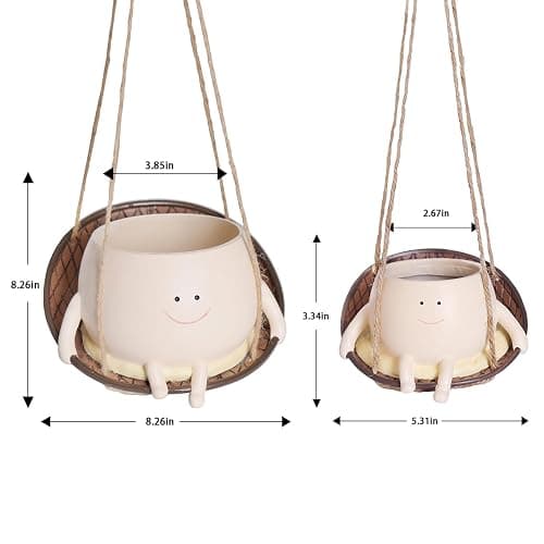 UMESONG Hanging Swing Chair Planter Pot Smiley Face Planter for Indoor Outdoor Plant Cute Head Resin Flower Pots for String of Pearls Plant Live Unique Gift IdeaI for Mother Day, Christmas (Large) thumbnail 2
