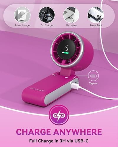 PlayHot Portable Handheld Turbo Fan, 5-Speed Personal Fan, USB-C Rechargeable Fan Up to 12 Hours, 3 IN 1 Hand Fan with Air Turbo Tech Cooling, Travel Fan for Cruise, Beach, Gifts for Women (Magenta) thumbnail 5