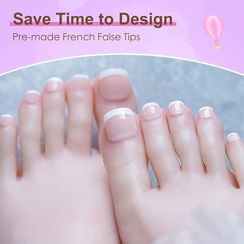 ZAHRVIA 120pcs French Tip False Toe Nails, Ready-to-Use Press On Toenail, Acrylic Fake Nails 12 Sizes Stick On Toenails For Women French Tip Gift for Girls, Easy Application (White Pink) thumbnail 2