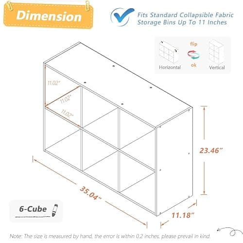 NELYE 6 Cube Organizer Bookcase - Fabric Storage Bins Container, Open Shelf Simple Compartments Bookshelf, White thumbnail 2