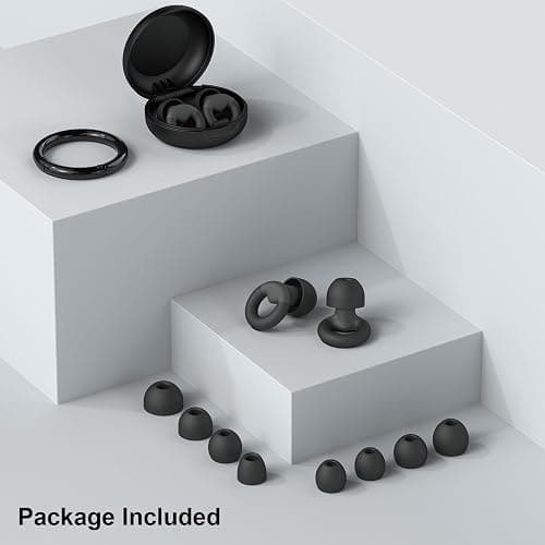 JUSTRVN Ear Plugs for Sleeping, 2 Pairs of Reusable Earplugs for Noise Reduction 25dB-30dB with 8 Ear Tips, Soft Hearing Protection Ear Plugs for Concert,Noise Sensitivity, Study & Work, Black thumbnail 7
