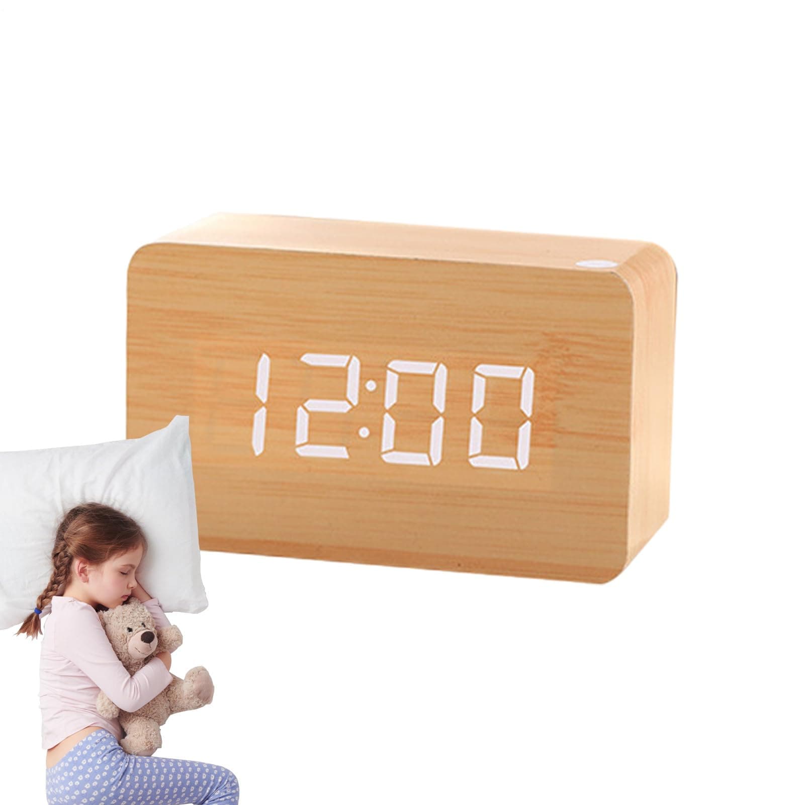 Wooden Alarm Clock - Digital LED Desk Clock, Electric Bedroom Clocks, Large Display Desk Accessories | Weekday/Weekend Mode, Sound Control, Electric Clocks for Bedside, Bedroom, Home Décor thumbnail 9