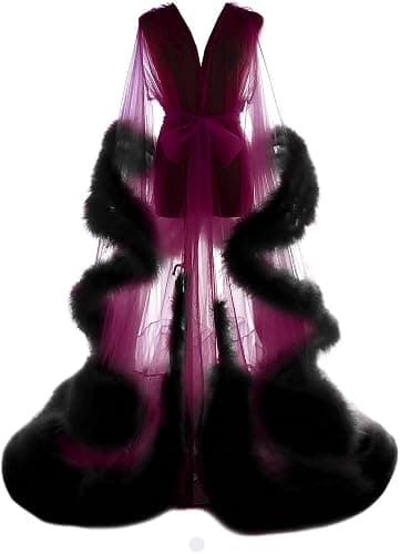 Old Hollywood Feather Robe for Women Long Lingerie Tulle Bathrobe Wedding Scarf Bridal Robe Maternity Photoshoot - Image 1