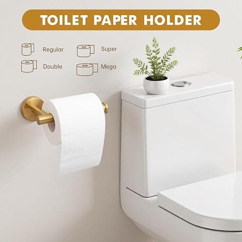 Gold Bathroom Accessories, 24” Towel Bar, Towel Ring Holder, Toilet Paper Holder and 3 Towel Hooks, Bathroom Hardware Set Wall Mounted thumbnail 6