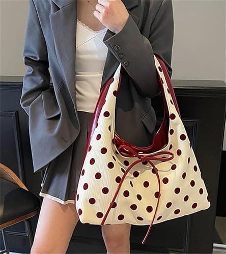 Polka Dot Tote Bag for Women Bow Tie Hobo Bags for Women Slouchy Tote Purse Large Shoulder Handbag Satchel for Travel Work thumbnail 2