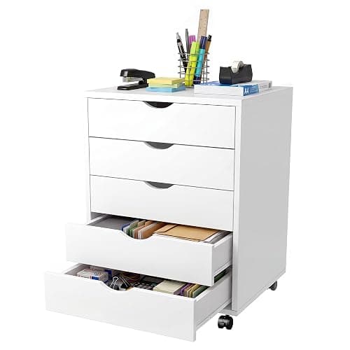 5 Drawer Rolling Storage Cabinet, Mobile File Cabinet for Office, White | Rolling Storage Cabinet with 5 Drawers for Desk Drawer Organization, Home Office Storage and Printer Stand - Image 1