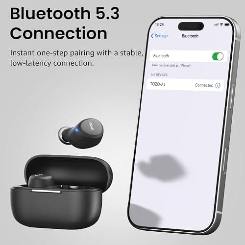 TOZO Upgraded A1 Mini Wireless Earbuds Bluetooth 5.3 Light Weight in Ear IPX5 Waterproof Headphones 2 Mic for AI Calls, Immersive Premium Sound Bass Headset with Charging Case, 32 Presets EQ via App thumbnail 9
