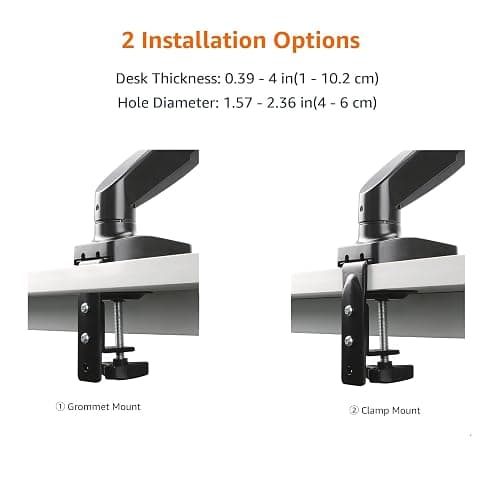 Amazon Basics Gas Spring Single Computer Monitor Arm Mount, Adjustable, Holds up to 27" Monitors, Black thumbnail 6