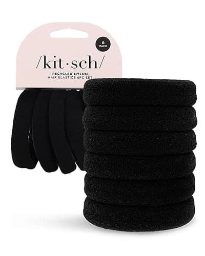 Kitsch Black Hair Ties No Damage - Strong, Stretchy Hair Bands | Soft Nylon Ponytail Holders, Snag-Free Rubber Bands, Perfect for Updos & Braids | Ideal Gifts for Women - Black, 6pcs - Image 1