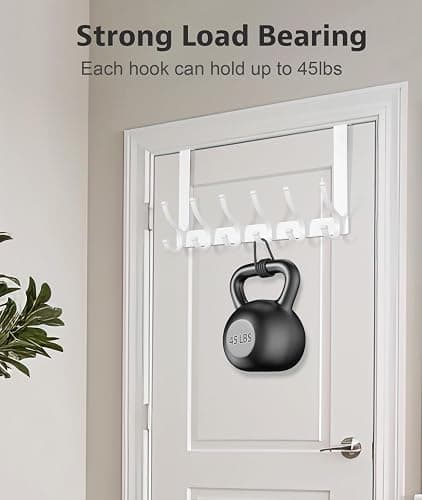 Optish Over The Door Hooks, Door Hanger Hooks for Hanging, Over The Doors Towel Racks for Bathroom, Coat Rack Dorm Essentials (1Pack, White, Fit 1-3/4" Doors) thumbnail 5