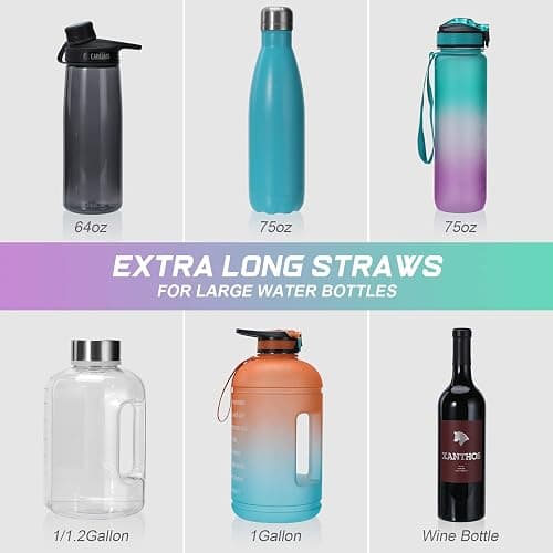 12 Pack Extra Long 14.5 inch Reusable Silicone Straws for Stanley 40 oz Tumbler 1 Gallon 128 75 64 OZ Tumbler, Large Water Bottle -Wine Bottle - Flexible Drinking Straws with 2 Cleaning Brushes thumbnail 4