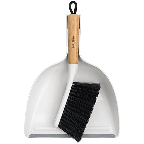 MR.SIGA Dustpan and Brush Set, Portable Cleaning Brush and Dustpan Combo with Bamboo Handle, White, 1 Set - White - Image 1