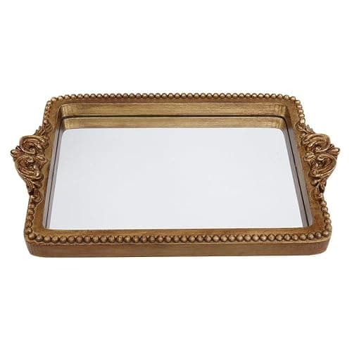 Hanna Roberts Vintage Gold Tray with Mirror Glass Base | Card Holder for Guests During Occasions and Events or Decorative Home and Vanity Organizer (Gold) - Image 1
