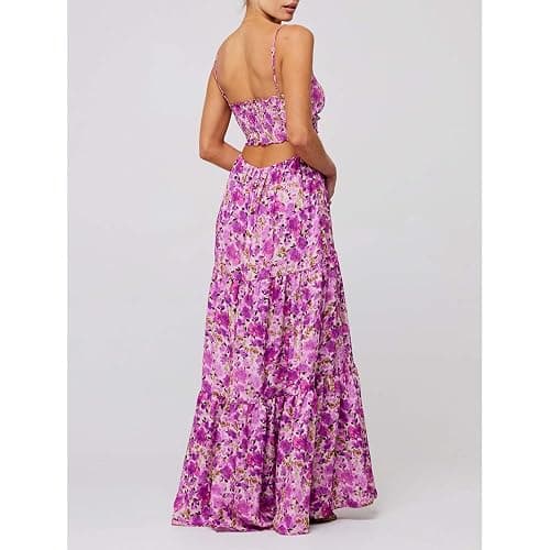 ABYOVRT Women Floral Maxi Dress Tie Front Cut Out Backless Boho Spaghetti Strap Summer Beach Sundress thumbnail 2