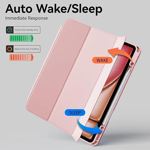 GKABXY Case for iPad Air 13 Inch 2024 M2, iPad Pro 12.9 Case (2022/2021, 6th/5th Gen) with Pencil Holder, Slim Trifold Stand Case, Supports Pencil Pro/USB-C, Auto Wake/Sleep, Pink thumbnail 6