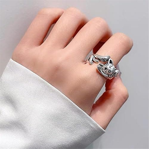 Vintage Silver Open Ring, Adjustable Snake, Dragon, Cat Poker Finger Statement Ring for Women Men Fashion Party Jewelry thumbnail 5